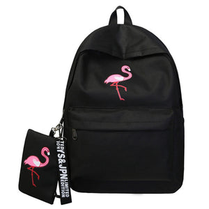 Lovely Flamingo Canvas School Bag Backpack