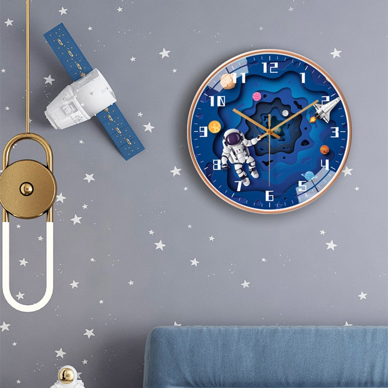 Cute Cartoon Astronaut Space 8 Inch Silent Wall Clock Children Bedroom Decor