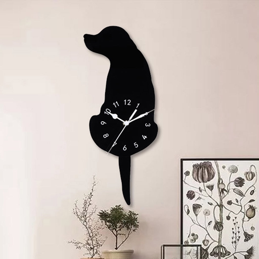 Cute Puppy Dog Wiggle Swing Tail Pendulum Acrylic Wall Clocks