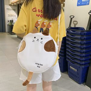 Cute Cat Round Shape Canvas Shoulder Tote Bag