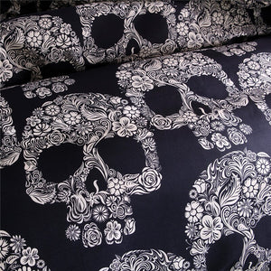 Luxury Cartoon Sugar Skulls Black Duvet Cover Bedding Set