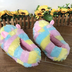 Cute Colorful Alpaca Cotton Fur Home Non Slip Slippers