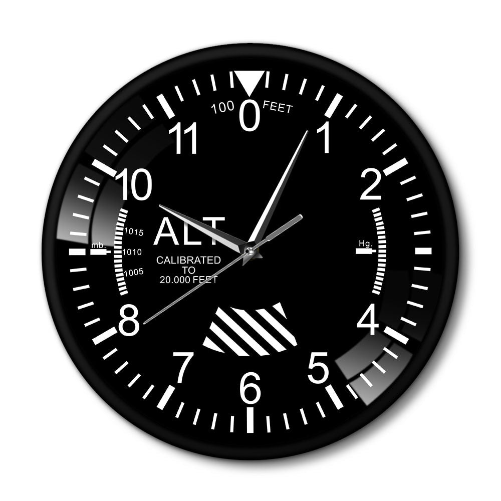 Modern Pilot Air Plane Altimeter Measurement Round Wall Clock