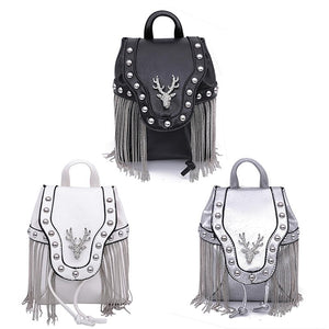 Gothic Reindeer Rivet Leather Handbag Purse Bag with Tassel