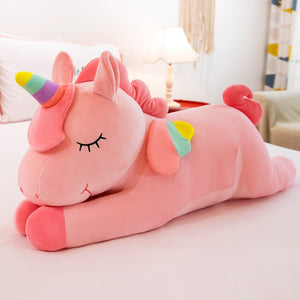 Cute Unicorn Horse Rainbow Horn Large Lying Soft Plush Stuffed Doll Pillow Toy