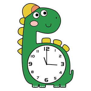 Cartoon Long Neck Dinosaur Brachiosaurus Silent Movement Wall Clock For Children Kids Bedroom
