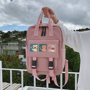 Cute Pig Cat Duck 3 Frame Cartoon Waterproof Nylon Backpacks Shool Bag for Teenage Girl