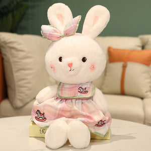 Cute Long Ears Rabbit with Plaid Skirt Plush Stuffed Pillow Doll Gift for Girls