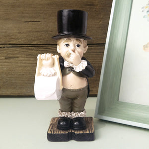 Funny Butler Man Covering His Nose Stand Rack Paper Holder Statue Toilet Decoration