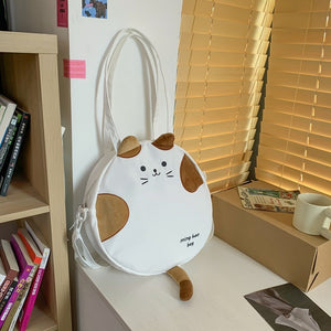 Cute Cat Round Shape Canvas Shoulder Tote Bag