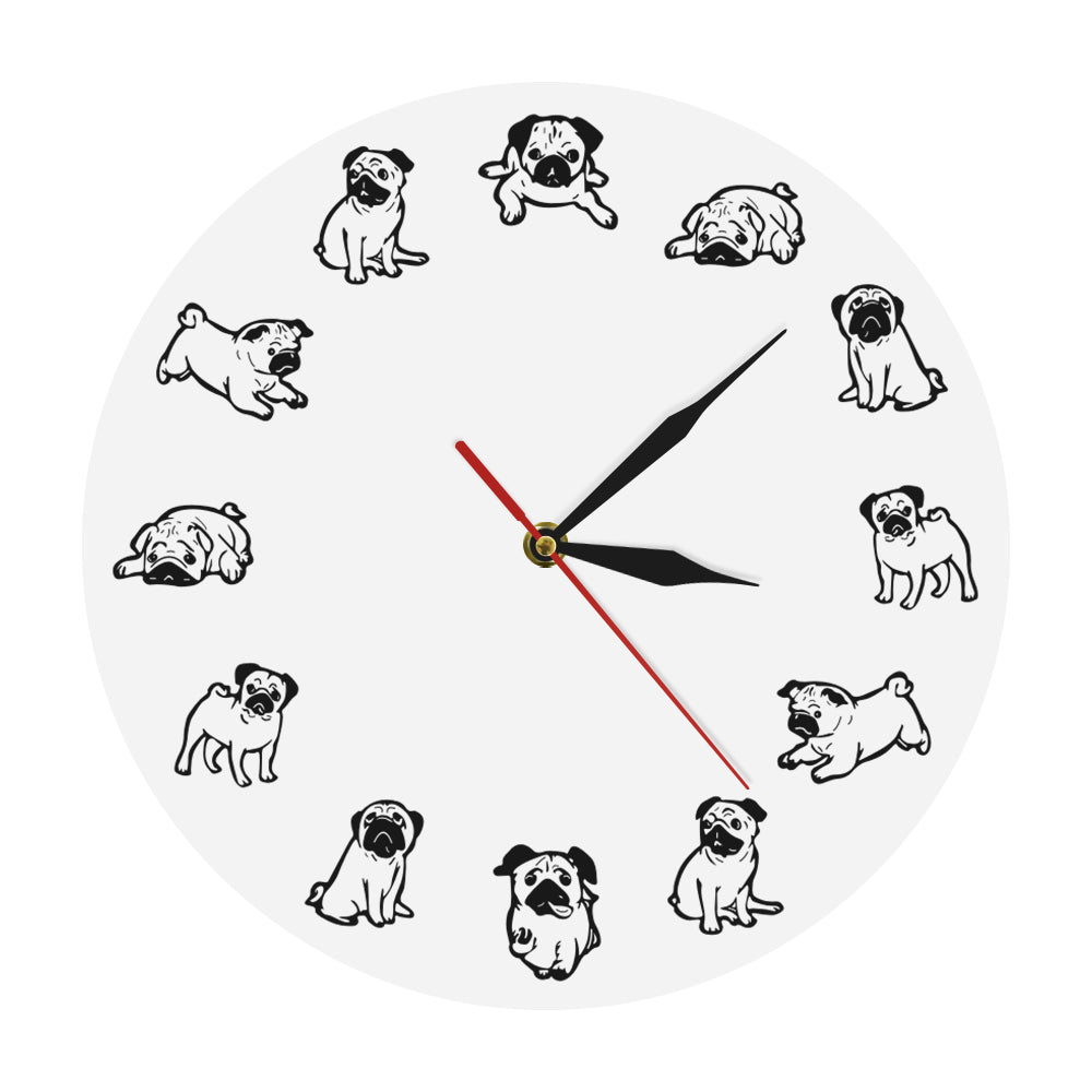 Cartoon Pug Dog Puppy Wall Clock