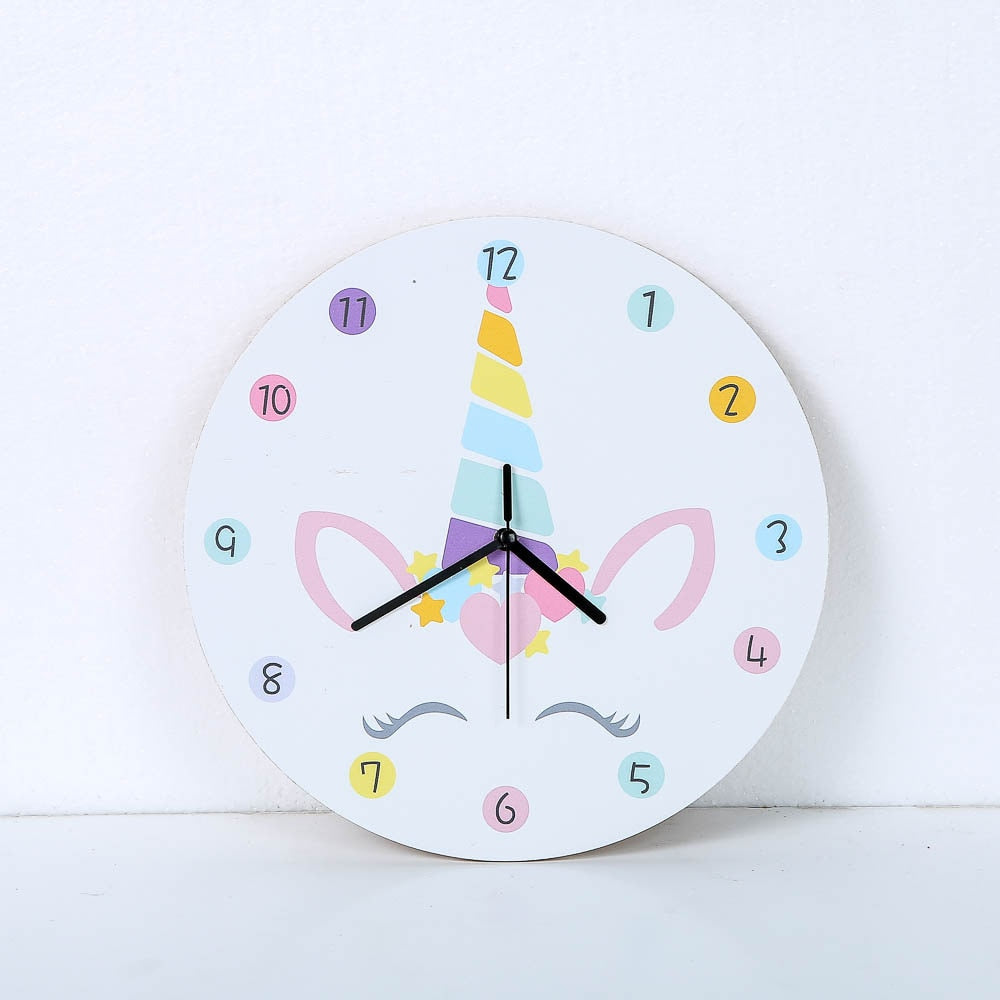 Colorful Unicorn Silent Mute Children Room White Wall Clock