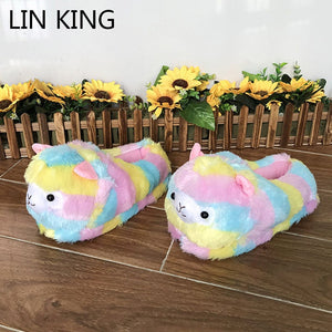 Cute Colorful Alpaca Cotton Fur Home Non Slip Slippers