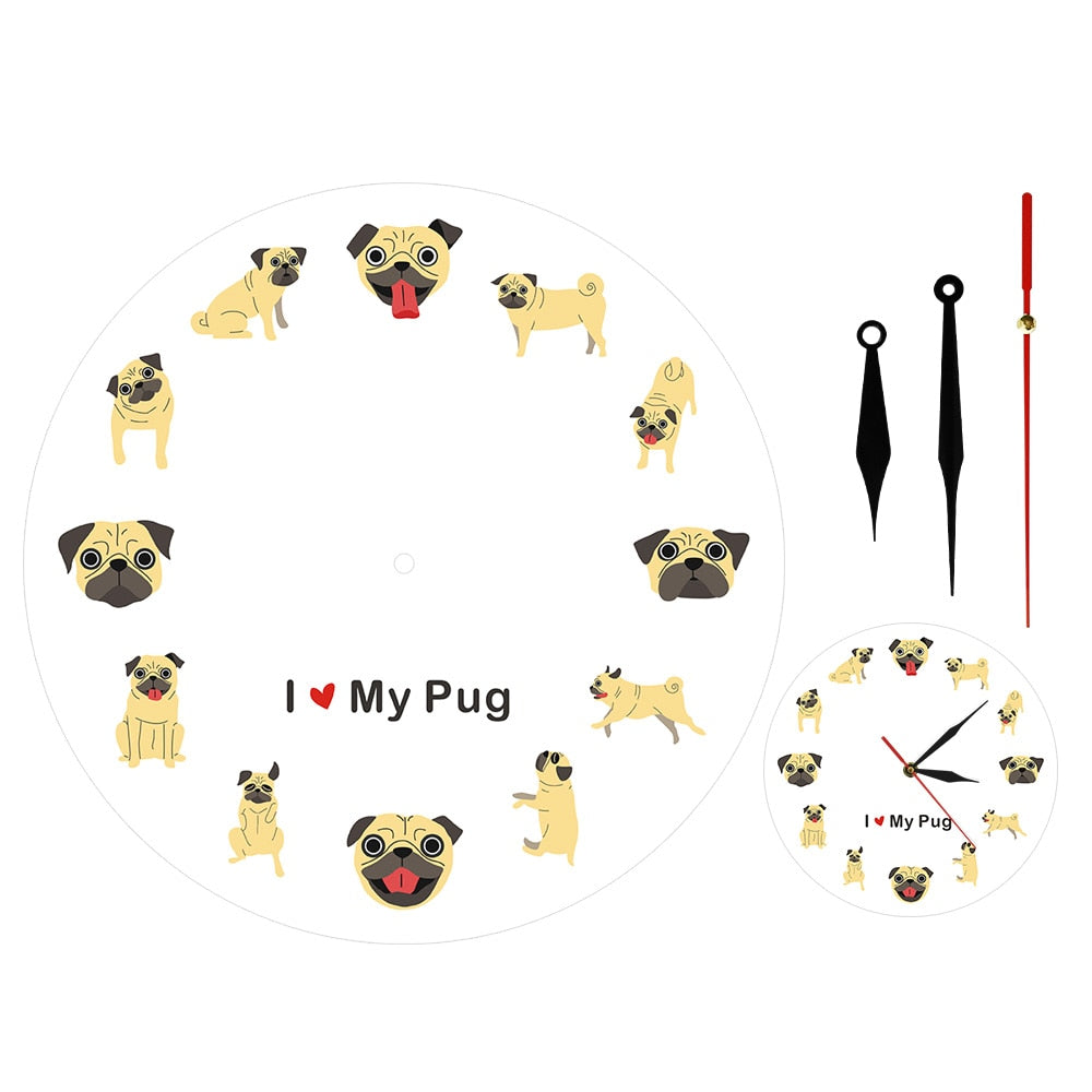 Cartoon I Love My Pug Modern Wall Clock Pug Lover Gift