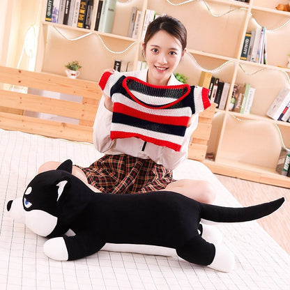 Funny Dressed Siberian Husky Lying Large Size Stuffed Plush Pillow Doll Gift