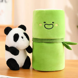 Cute Bamboo Tube Little Panda Bear Set Stuffed Plush Doll