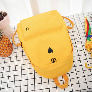 Mini Heart Print Minimal 15 Inch Canvas Backpack School Bag with Pouch