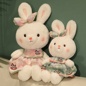 Cute Cartoon Rabbit with Plaid Skirt Plush Stuffed Pillow Doll Gift for Girls