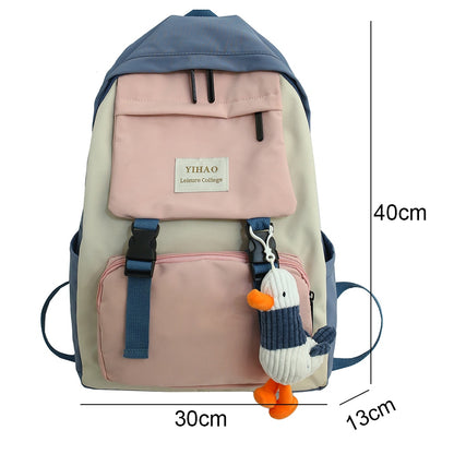 Cute Two-Tone Duck Doll Waterproof Nylon Multipockets Backpack School Bag