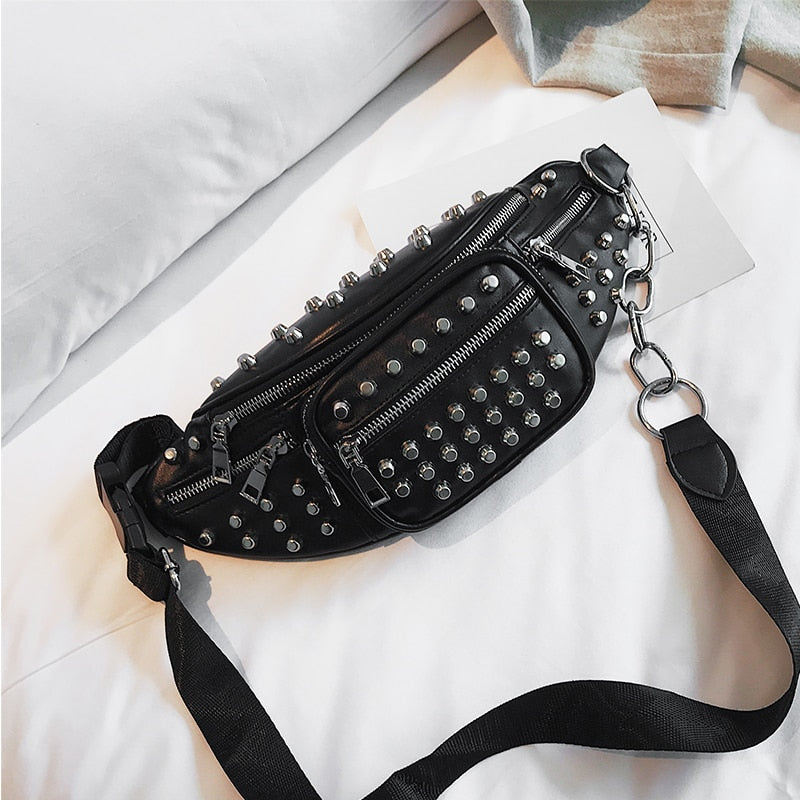 Luxury Punk Rivets Small Pouch Belt Waist Shoulder Bag