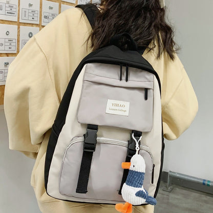 Cute Two-Tone Duck Doll Waterproof Nylon Multipockets Backpack School Bag