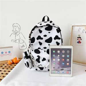 Minimal Cow Pattern Print School Book Bag Backpack for Teenagers
