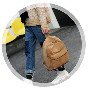 Retro Solid Color Corduroy Backpack Bookbag