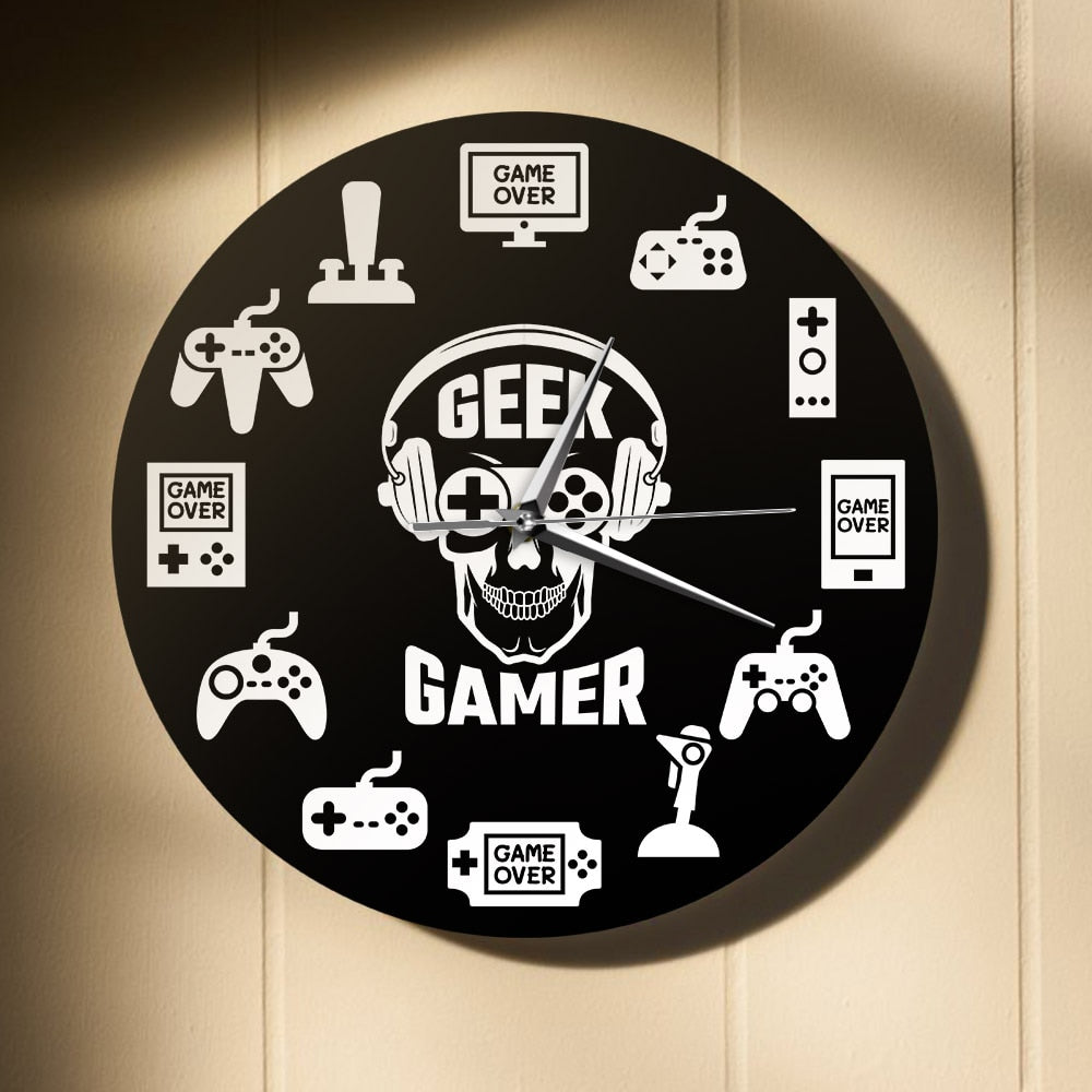 Geek Gamer Video Game Coltrollers Wall Clock for Gaming Room