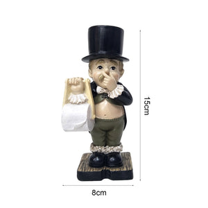 Funny Butler Man Covering His Nose Stand Rack Paper Holder Statue Toilet Decoration