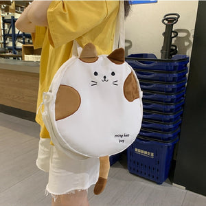 Cute Cat Round Shape Canvas Shoulder Tote Bag