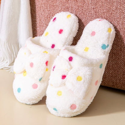 Cute Polka Dot Fur Cotton Plush Indoor Home Slippers Shoes