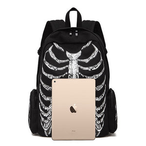 Black Gothic Skeleton Printed Backpack