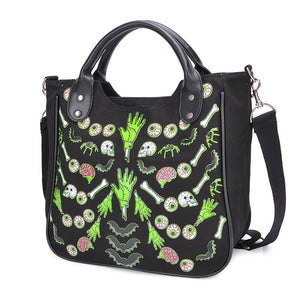 Cartoon Green Zombie Skull Canvas Handbag Tote Bag