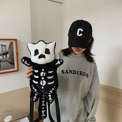 Cute Skull Cat Skeleton Shape Gothic Backpack Purse Bag