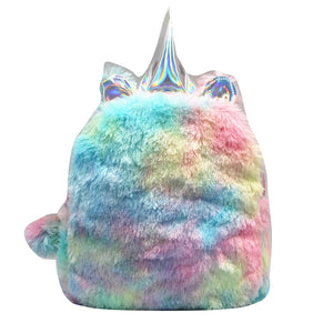 Fluffy Unicorn Horn Fur Girl Backpack School Bag