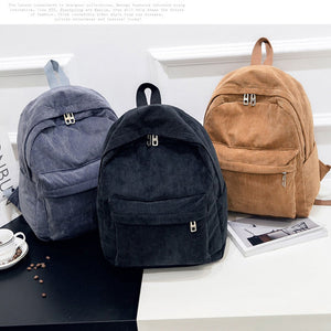 Retro Solid Color Corduroy Backpack Bookbag