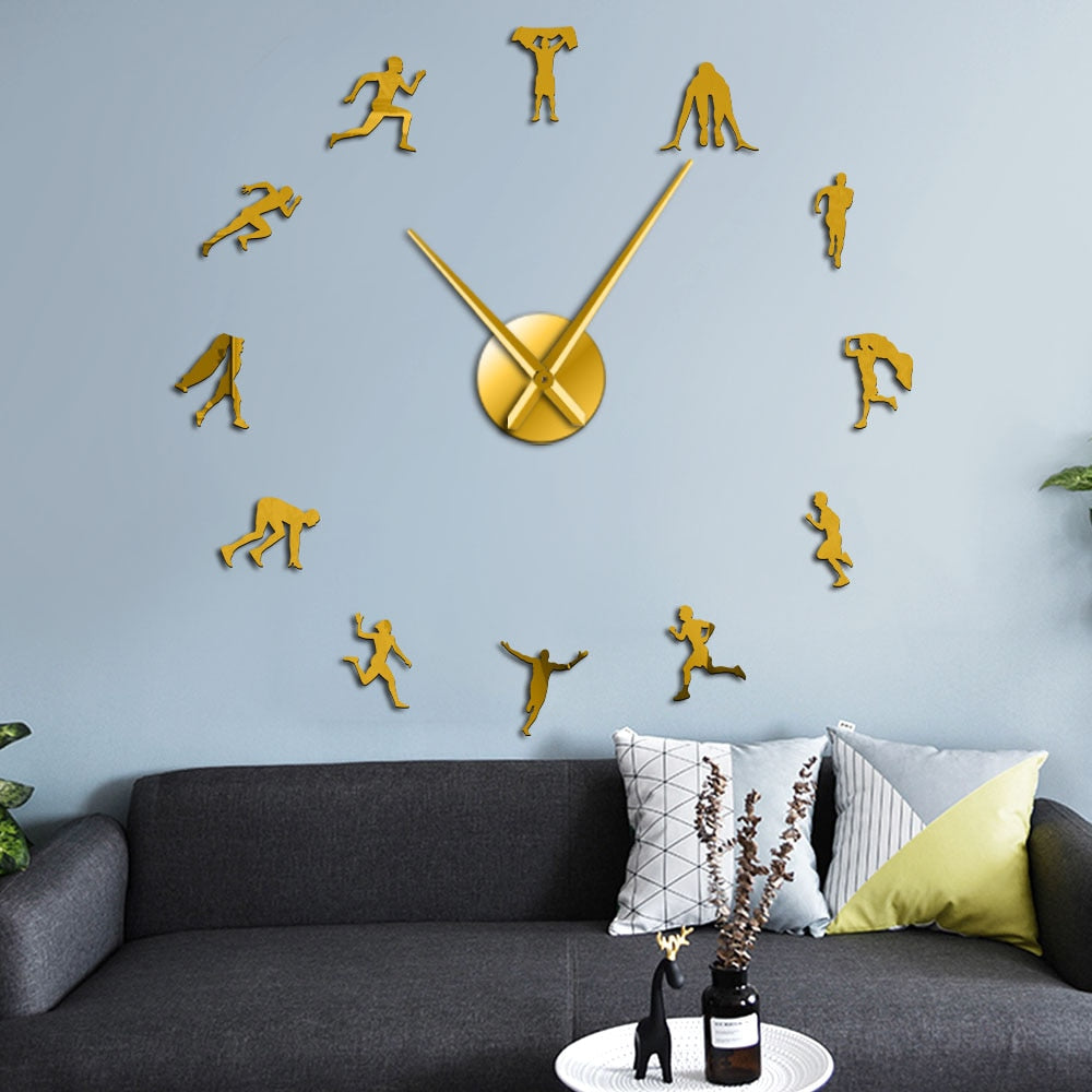 Athlete Running Large Frameless DIY Wall Clock Runners Gift