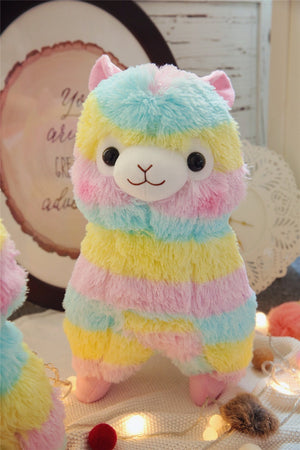 Lovely Rainbow Alpaca Lama Plush Stuffed Toy Doll