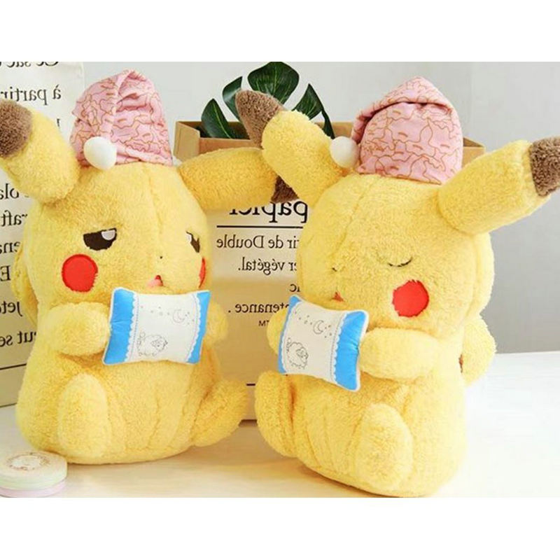 Sleeping Pokemon Pikachu Plush Stuffed Soll with Hat