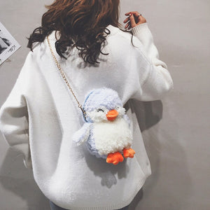 Super Cute Fluffy Penguin Soft Plush Doll Shoulder Bag