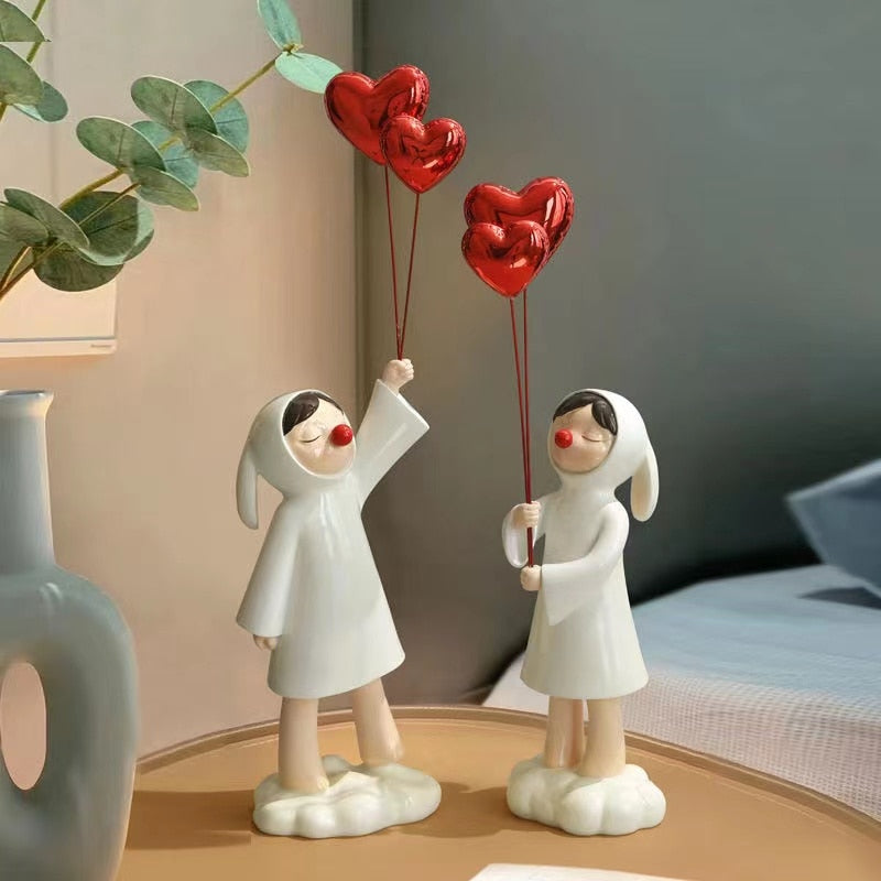 Cute Heart Balloon Girl Resin Statue Sculpture Home Decor