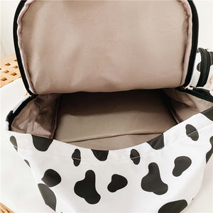 Minimal Cow Pattern Print School Book Bag Backpack for Teenagers