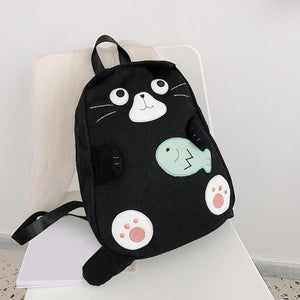 Fashion Black Cat Canvas School Bag Backpack for Teenage Girls