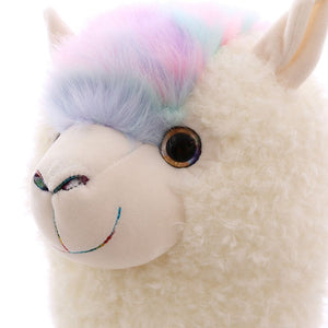 Cute White Alpaca Rainbow Hair Plush Toy Doll