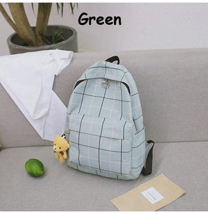 Lovely Small Plaid Canvas Backpack Student Bag for Teenage Girls