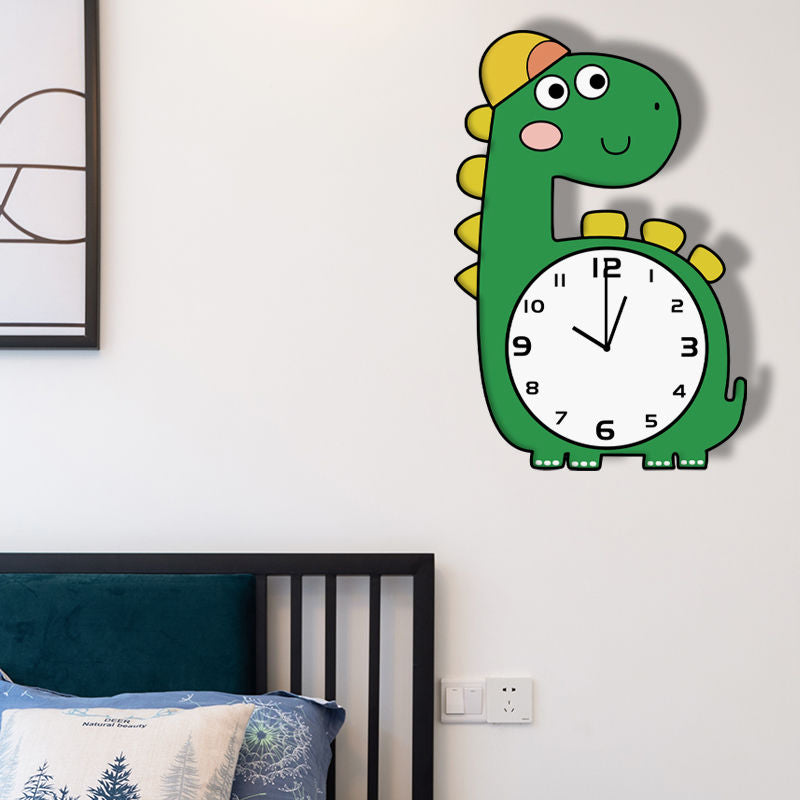 Cartoon Long Neck Dinosaur Brachiosaurus Silent Movement Wall Clock For Children Kids Bedroom