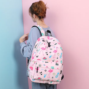 Cute Pink Flamingo Waterproof Backpack School Book Bag for Teenage Girls