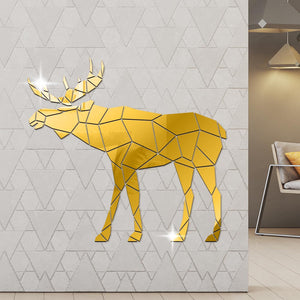 Moose Deer Polygonal Wild Animal Acrylic Mirror Stickers Home Decor Decals