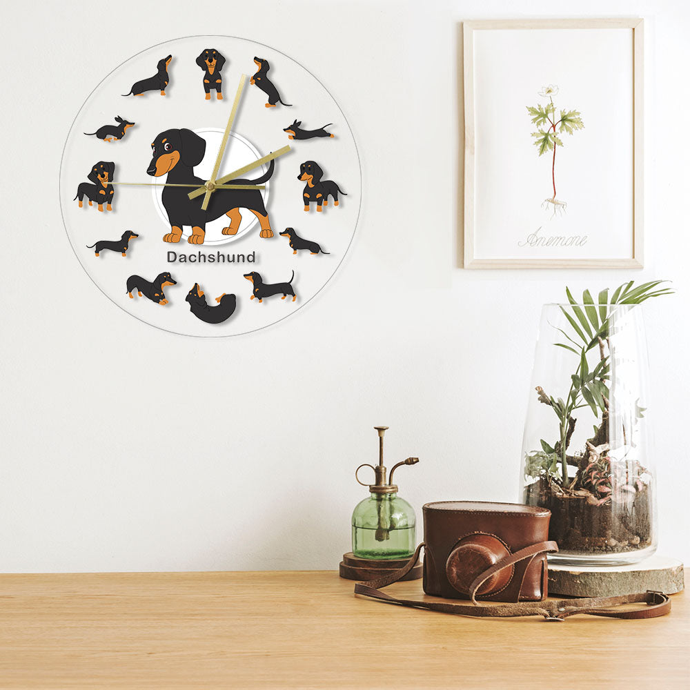 Cartoon Dachshund Wiener Dog Arcylic Wall Clock
