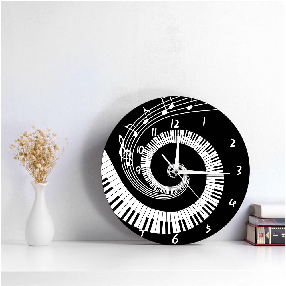 Elegant Piano Keys Music Notes Wave Wall Clock